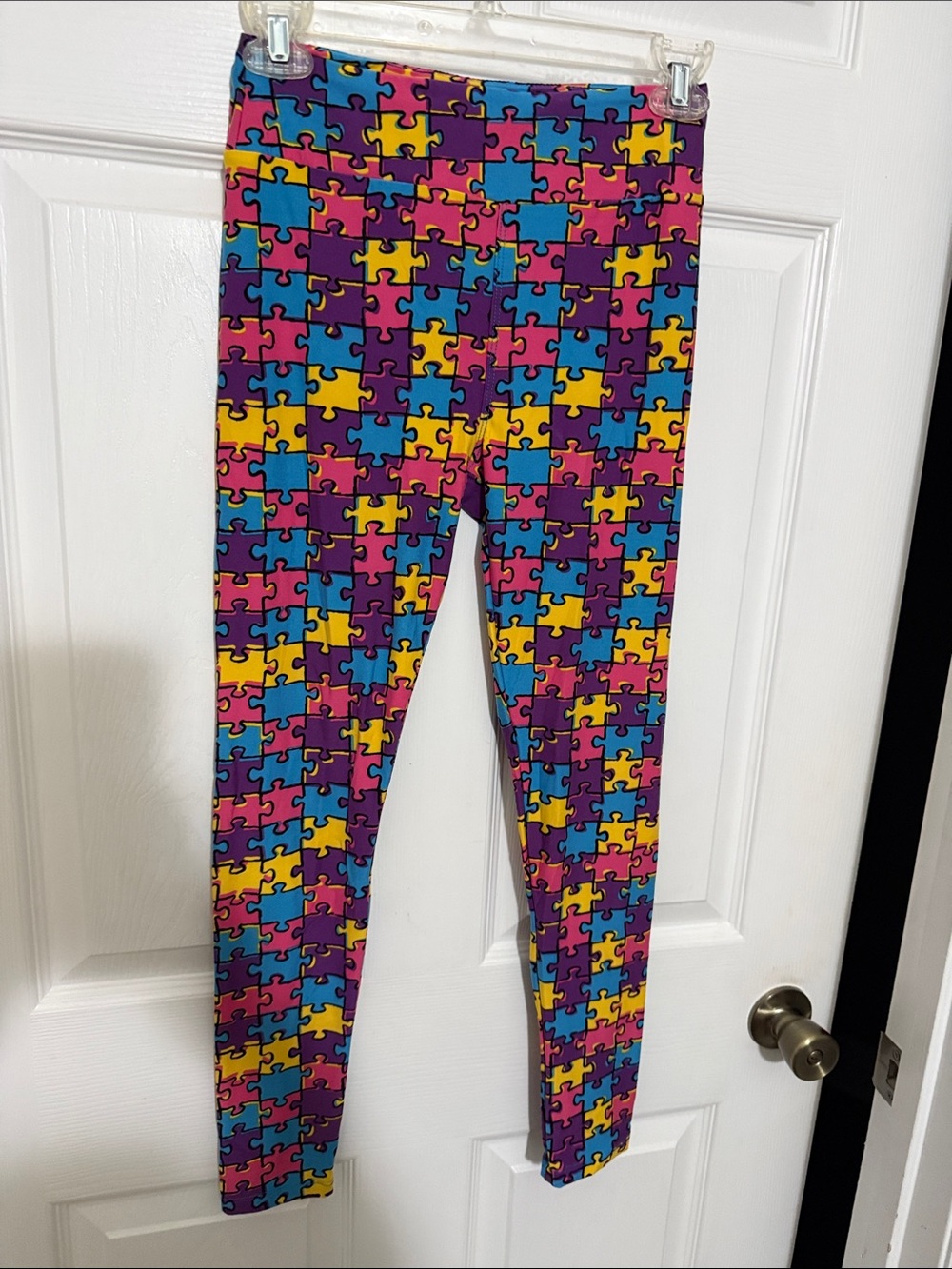 Girls' Puzzle Print Stretch Leggings - Multicolor